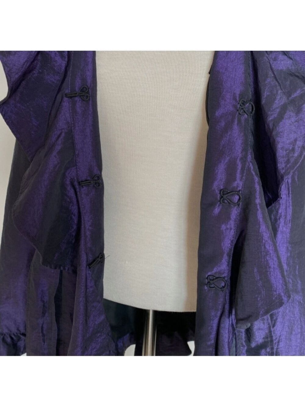 Vintage 90s Joseph Ribkoff Purple Crushed Satin Ruffle Trim Jacket Belted Sz 6 - Picture 6 of 12